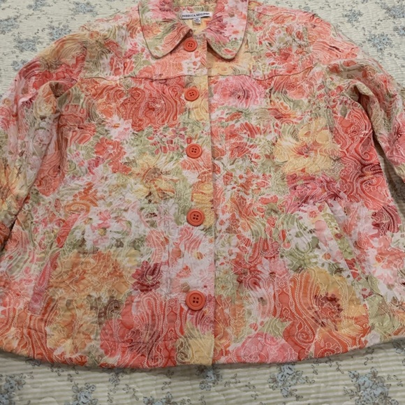 Rebecca Malone Women’s Jacket Size M Like NEW 3/4 Sleeve Pastel colors Button up - Picture 4 of 8